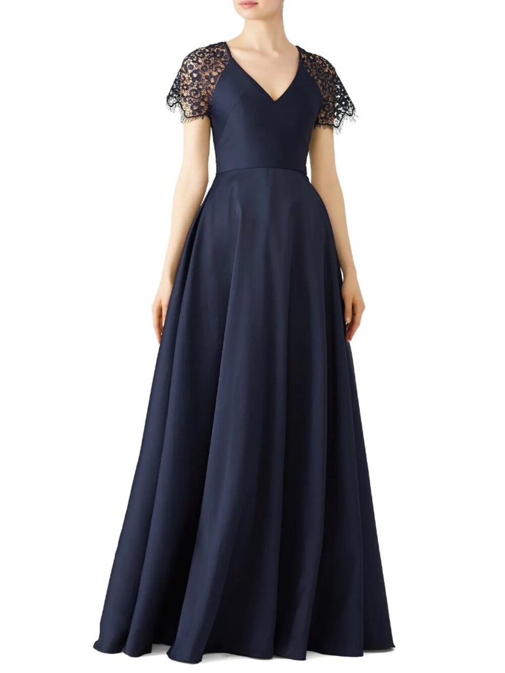 R-253. Monique Lhuillier Lace Sleeve Gown Navy